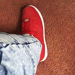Red and white air force 1s